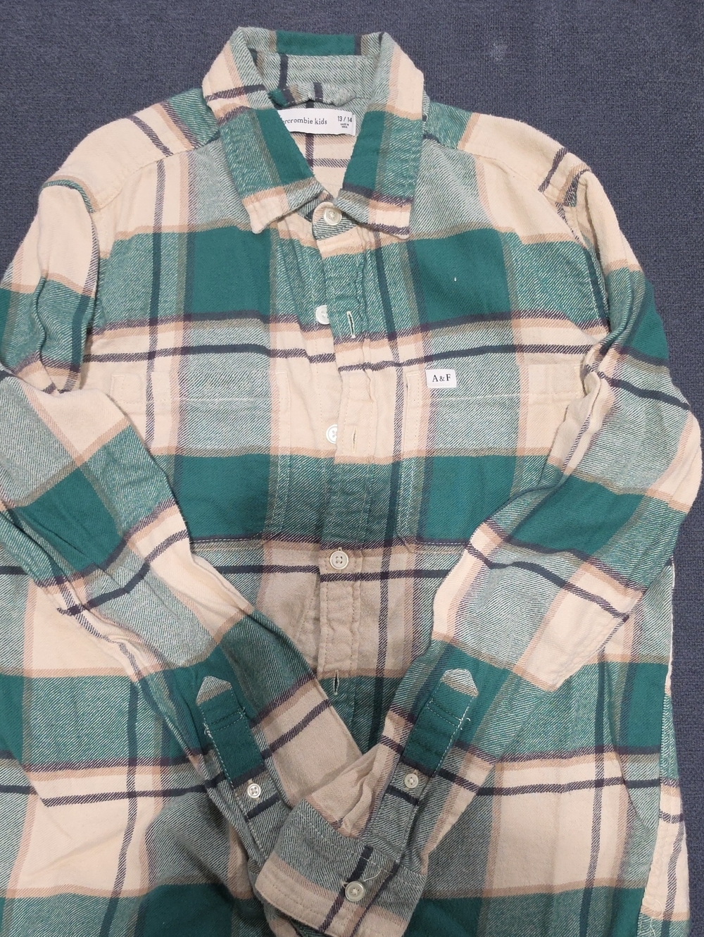 Abercrombie & Fitch Teal and Cream Plaid Button-Down Shirt